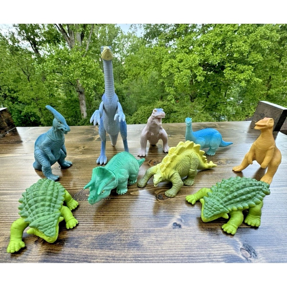 Vintage Playskool Dinosaur Toy Lot 9 Figures 1988 T Rex Stegosaurus Set